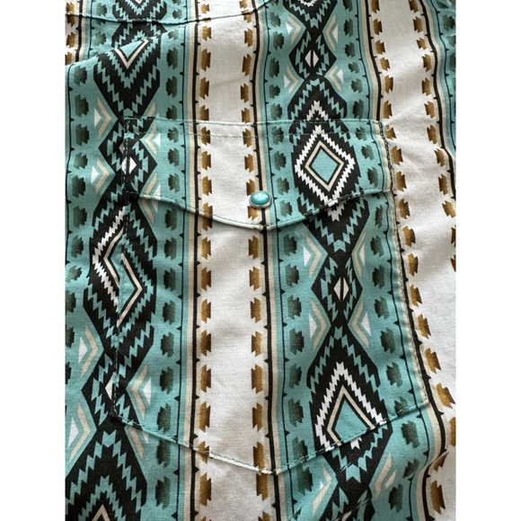 Vintage Wrangler Mens XL Western Checotah Long Sleeve Shirt Pearl Snap Turquoise - Picture 5 of 13